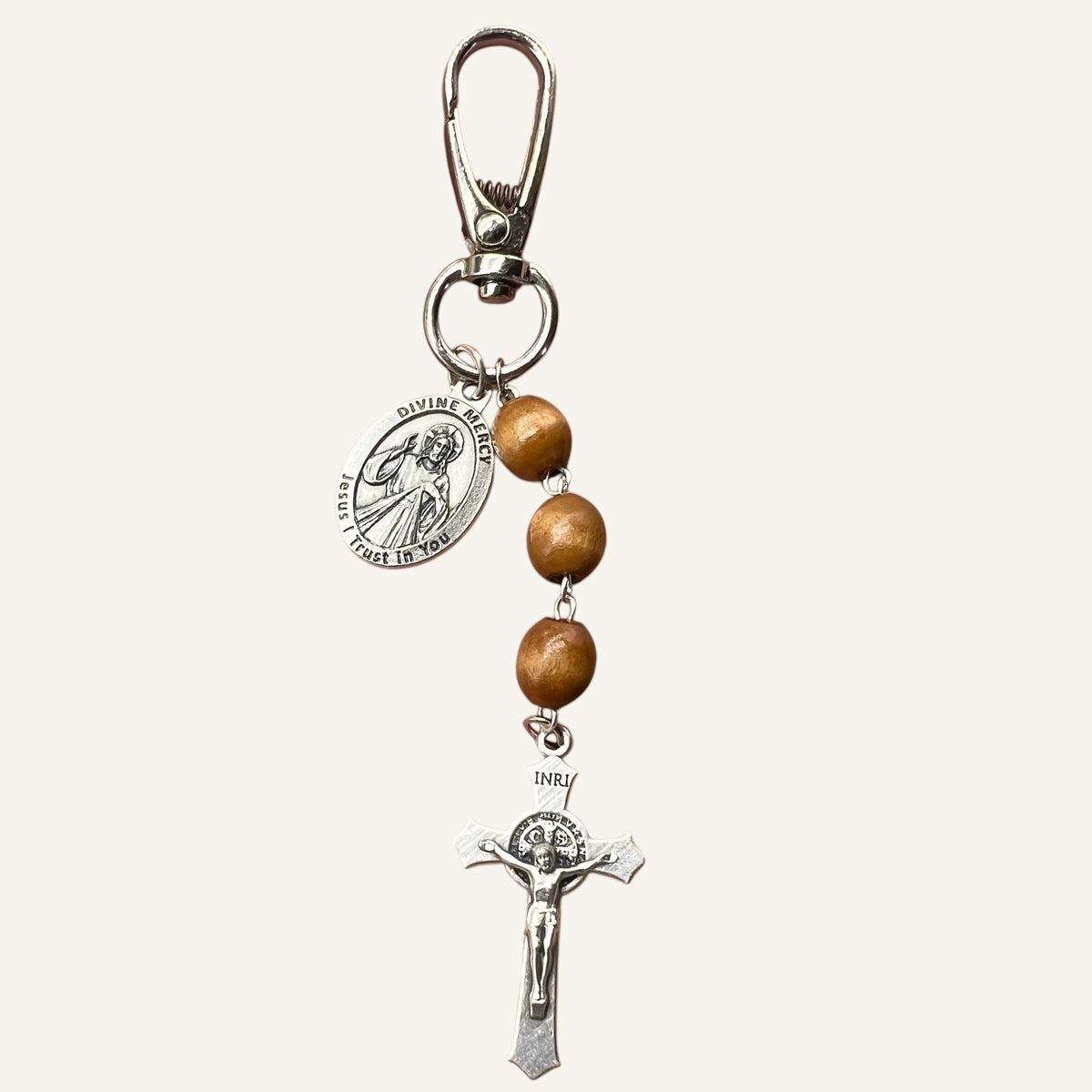 Custom Saint Three Bead Chaplet | Catholic Keychain