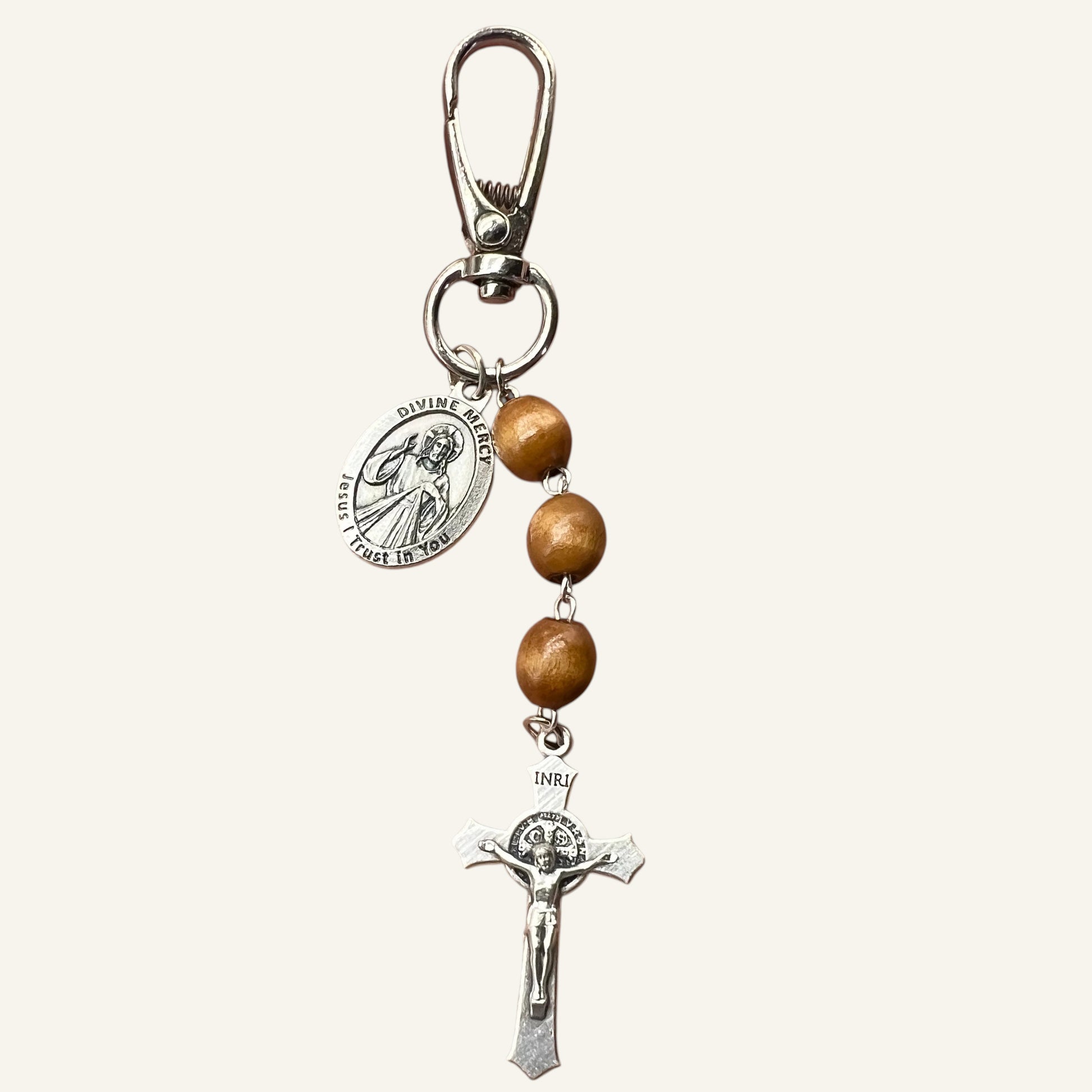 Custom Saint Three Bead Chaplet | Catholic Keychain