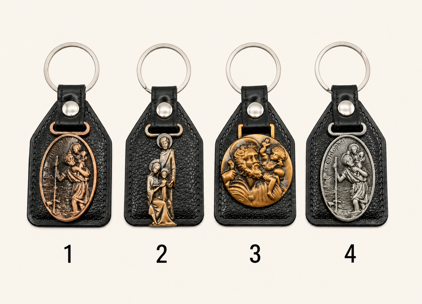 St. Christopher Catholic Medal Leather Keychain
