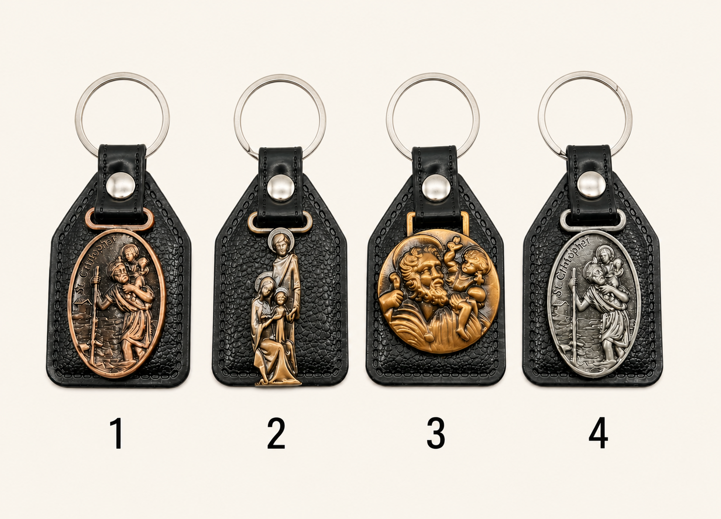 St. Christopher Catholic Medal Leather Keychain