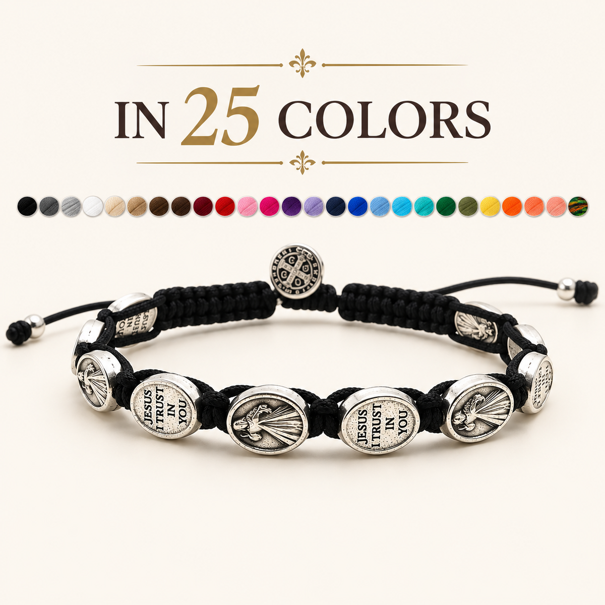 Divine Mercy Bracelet - Choose Your Saint & Cord Color