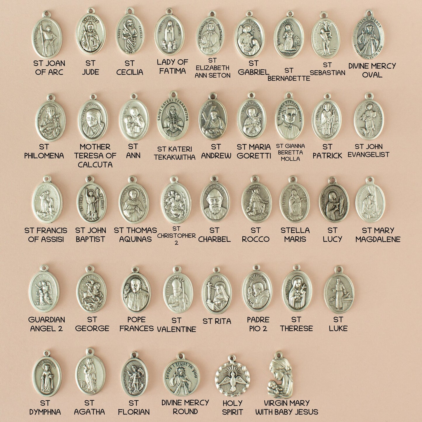 Personalized Keychain Catholic Saint Medal & Bead Clasp Charm