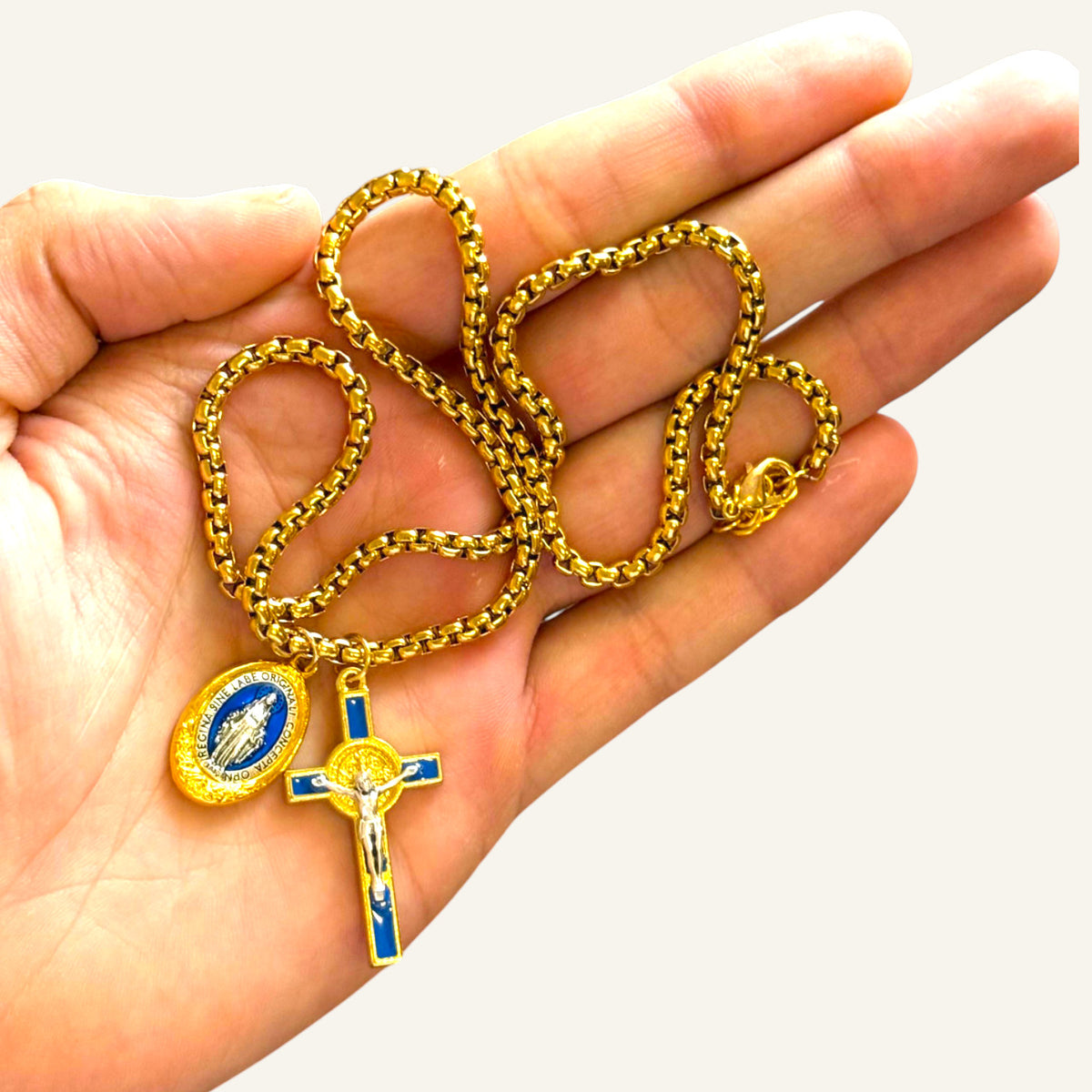 Miraculous Medal & Crucifix Gold Catholic Necklace