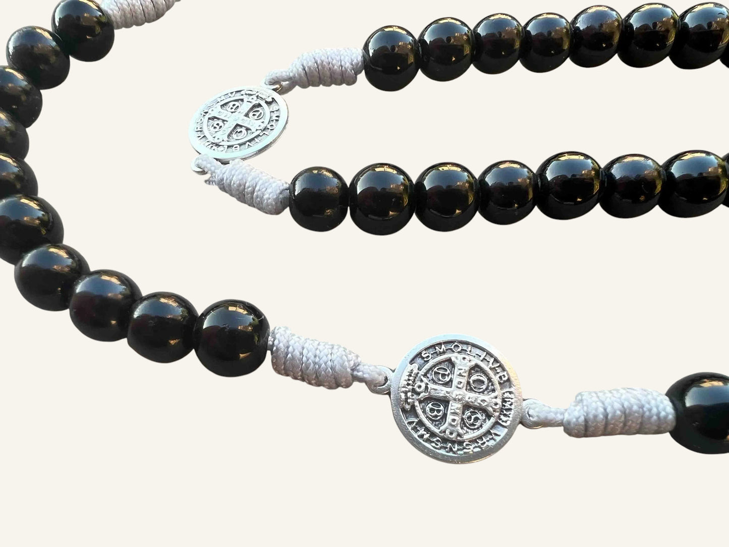 Black St. Benedict Rosary With 8mm Pearl Beads