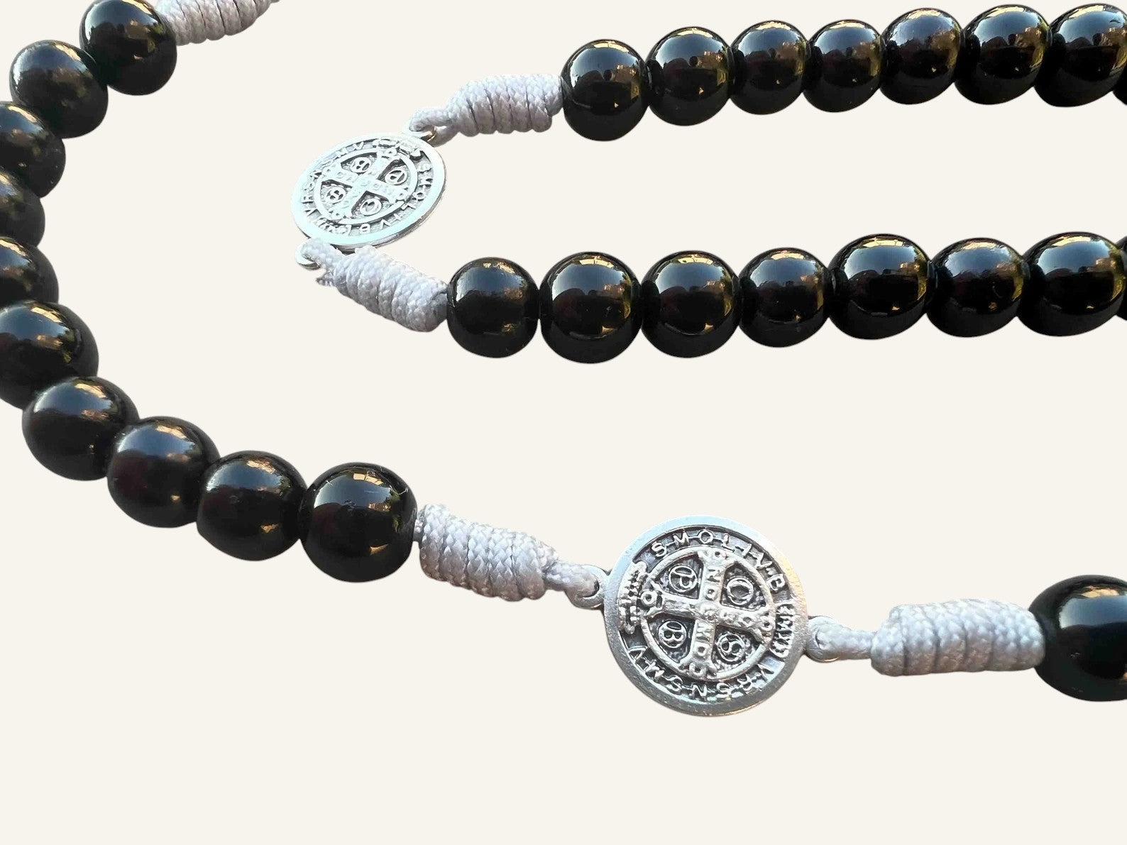 Black St. Benedict Rosary With 8mm Pearl Beads