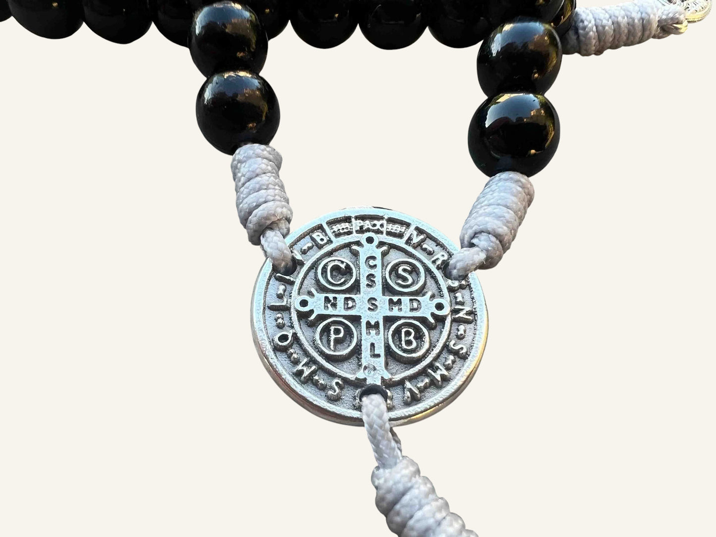 Black St. Benedict Rosary With 8mm Pearl Beads