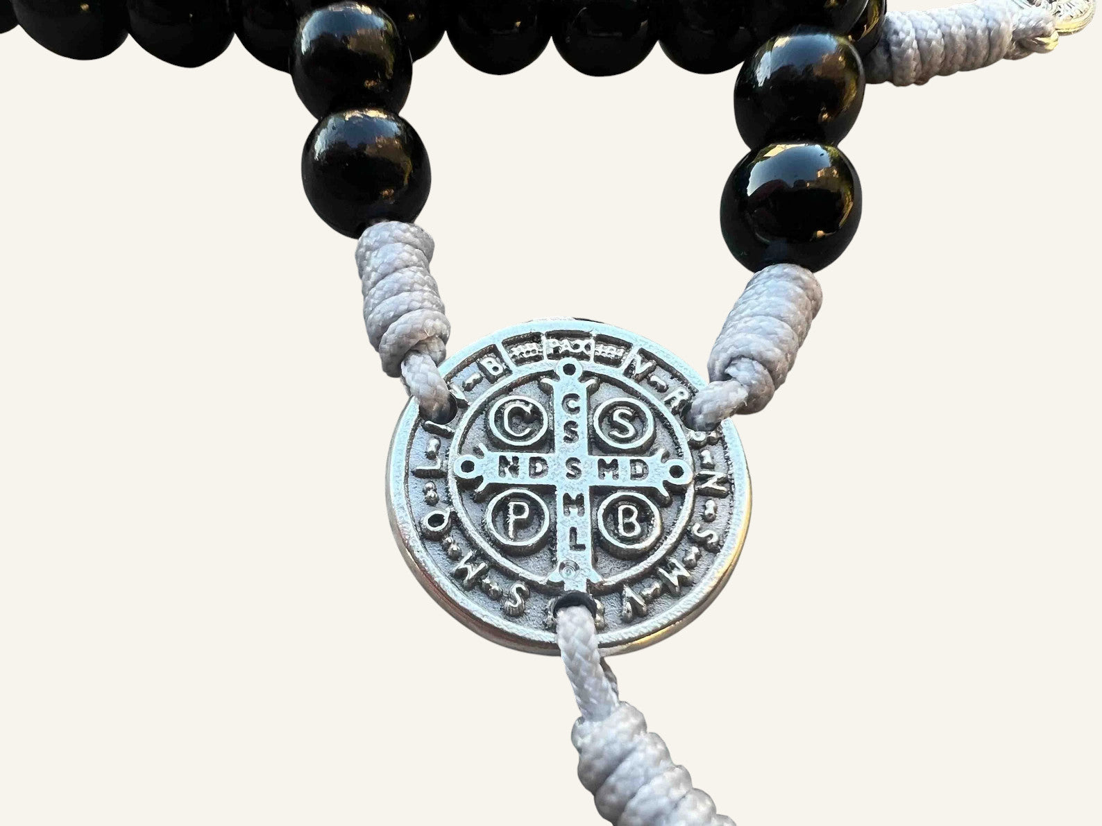 Black St. Benedict Rosary With 8mm Pearl Beads