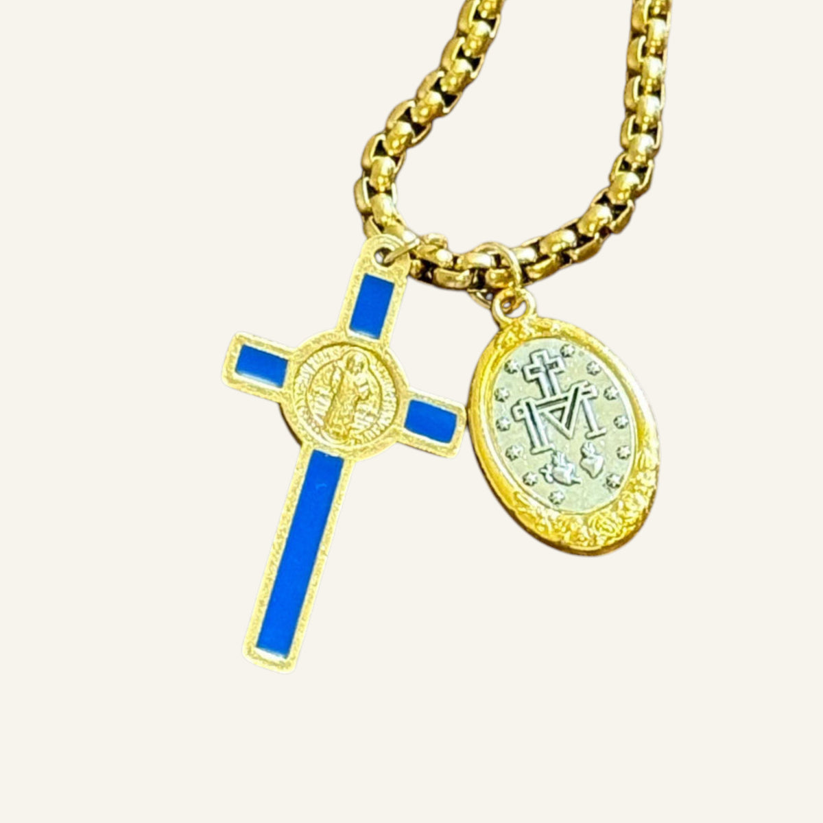 Miraculous Medal & Crucifix Gold Catholic Necklace