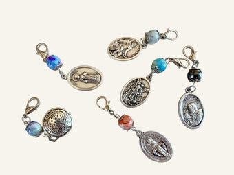 Personalized Keychain Catholic Saint Medal & Bead Clasp Charm