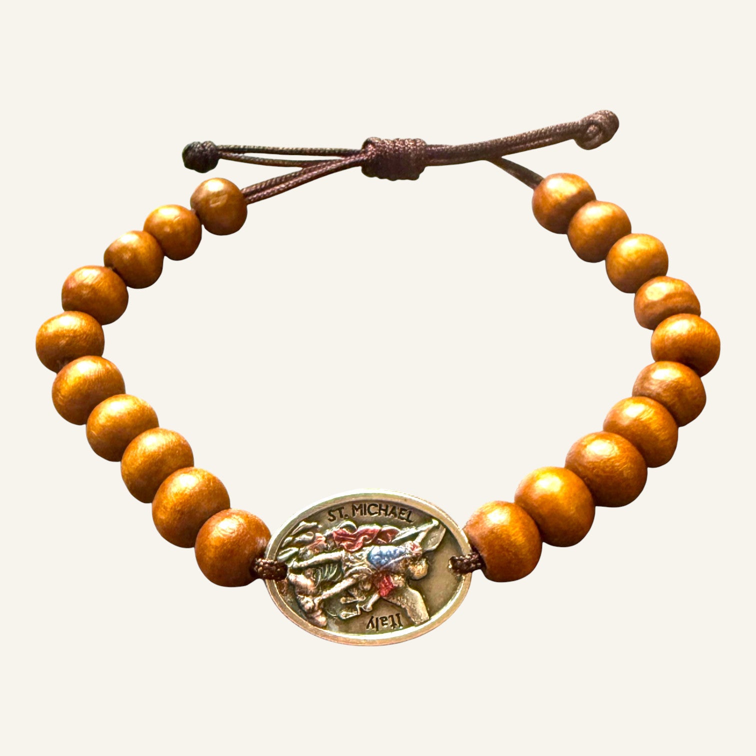 St. Michael & Guardian Angel Wooden Bead Bracelet