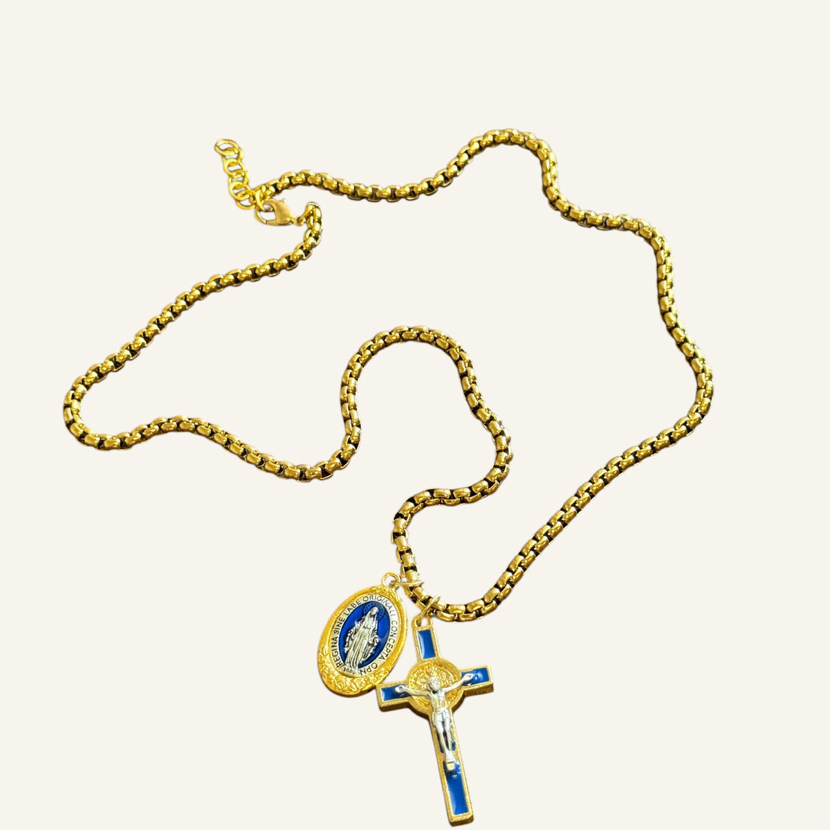 Miraculous Medal & Crucifix Gold Catholic Necklace