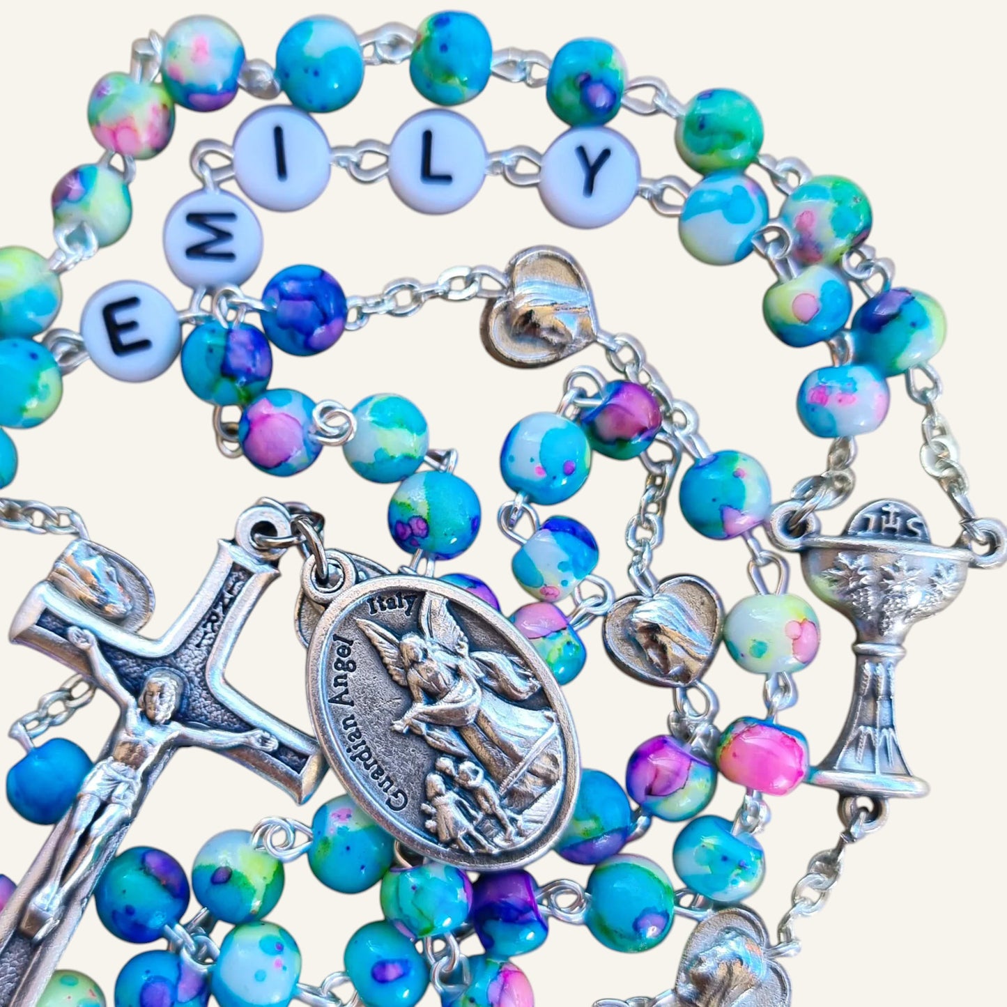 Personalized Catholic Rosary with Name, Saint Medal & Beads
