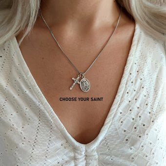 Personalized Catholic Saint Medal & Cross Necklace