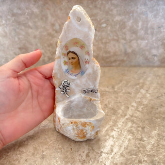 Handmade Virgin Mary Holy Water Font from Medjugorje Stone