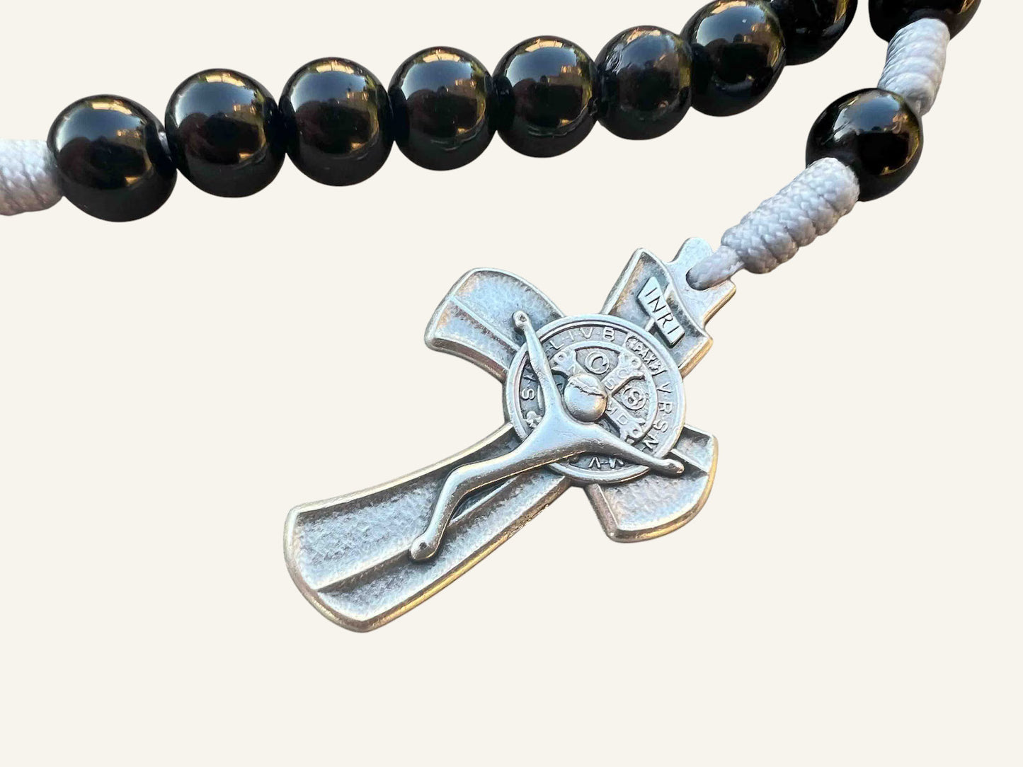 Black St. Benedict Rosary With 8mm Pearl Beads