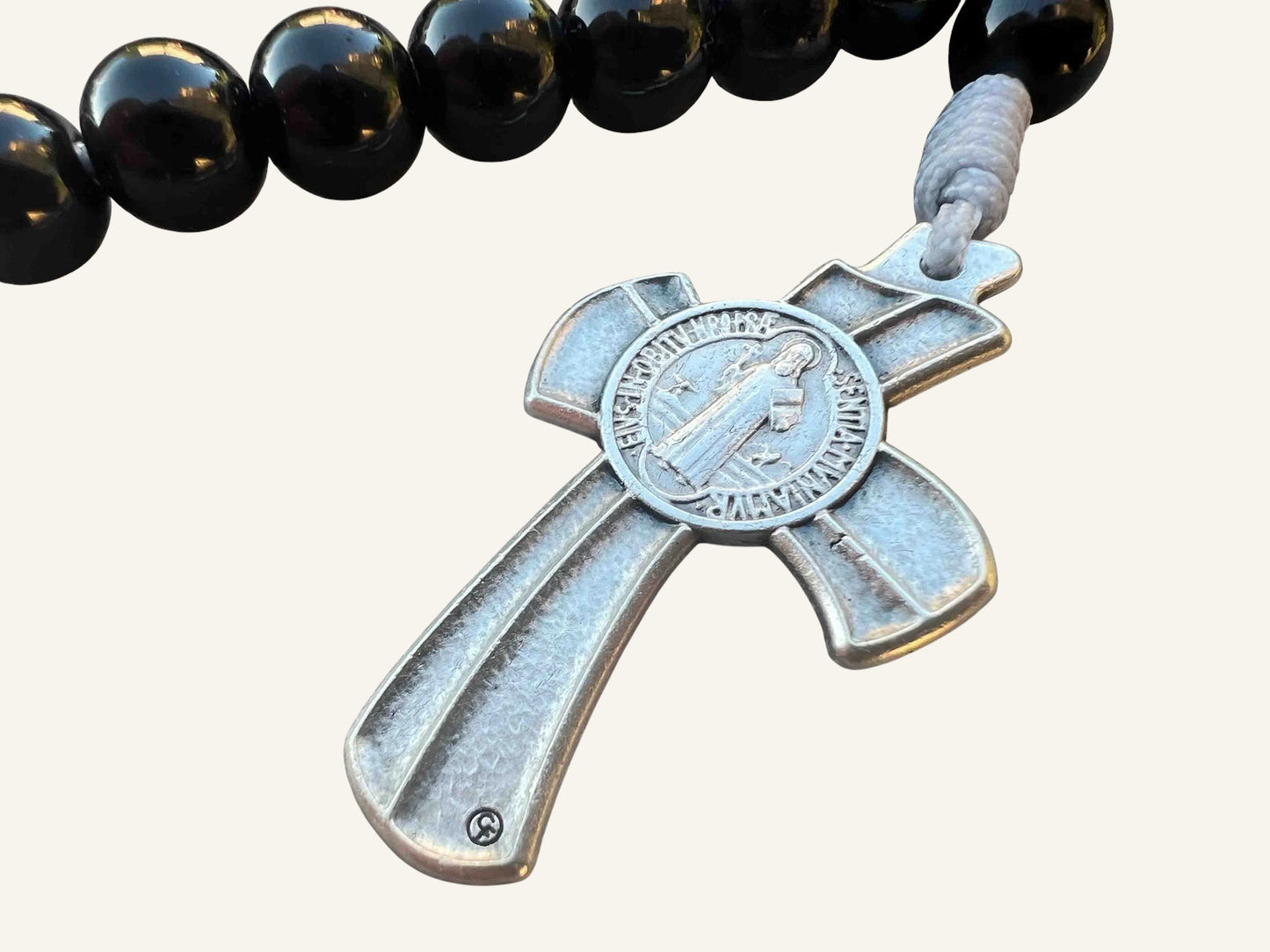 Black St. Benedict Rosary With 8mm Pearl Beads