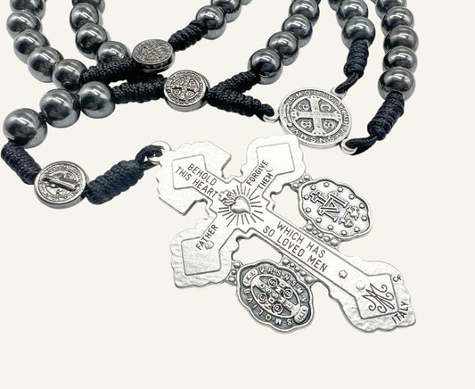 Pardon Crucifix 5 Decade Rosary with St. Benedict & Miraculous Medal