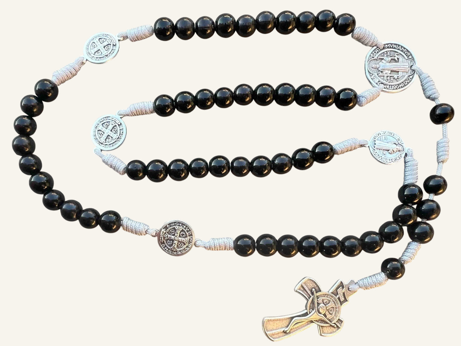 Black St. Benedict Rosary With 8mm Pearl Beads
