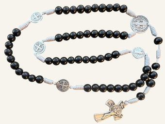 Black St. Benedict Rosary With 8mm Pearl Beads