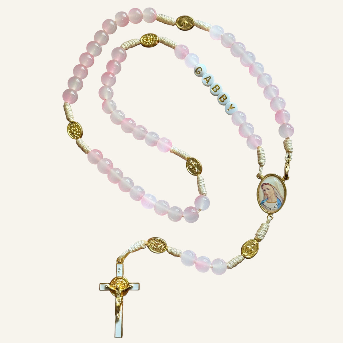 Personalized Rosary,Pink Beads, Catholic Gift, Custom Name Prayer Beads, Marian Medjugorje, Baptism, First Communion