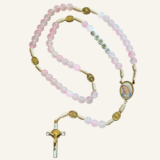 Personalized Rosary,Pink Beads, Catholic Gift, Custom Name Prayer Beads, Marian Medjugorje, Baptism, First Communion