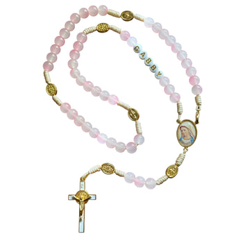 Personalized Rosary,Pink Beads, Catholic Gift, Custom Name Prayer Beads, Marian Medjugorje, Baptism, First Communion