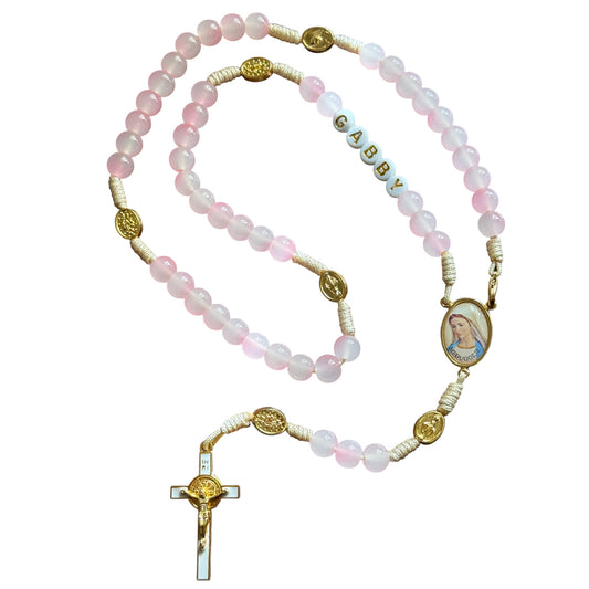 Personalized Rosary,Pink Beads, Catholic Gift, Custom Name Prayer Beads, Marian Medjugorje, Baptism, First Communion