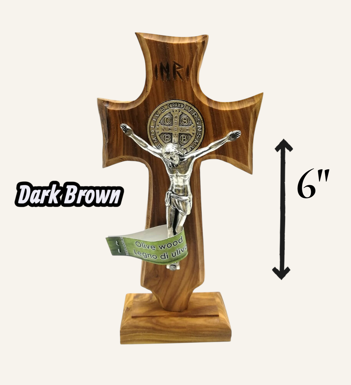 St. Benedict Standing Crucifix - Olive Wood Table Cross