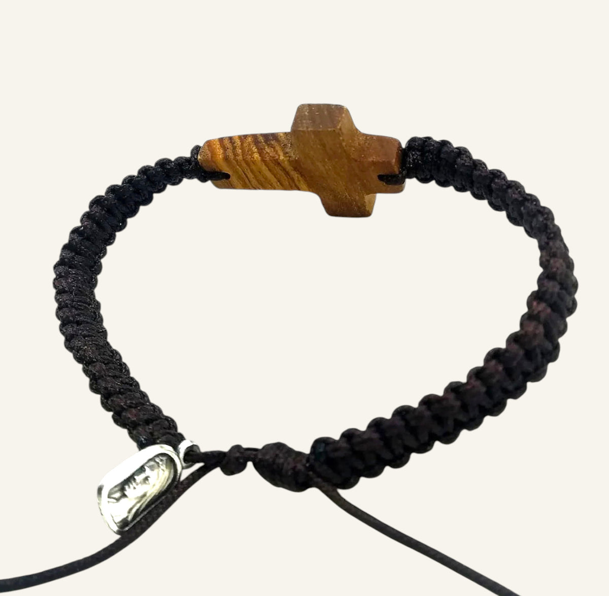 Olive Wood Cross Bracelet - Adjustable Catholic Cord Bracelet