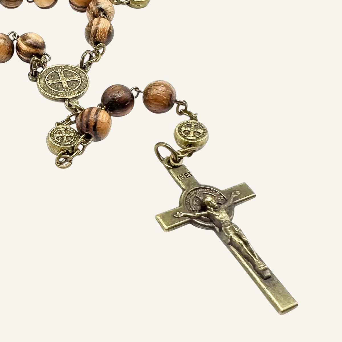 Walnut Wood St. Benedict Rosary - Catholic Prayer Beads