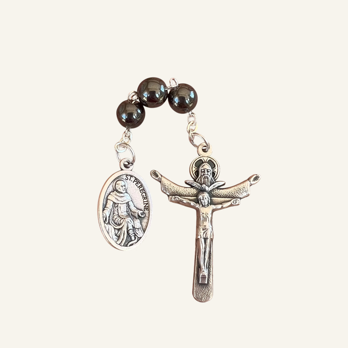 Custom Saint Three Bead Chaplet - Holy Trinity Cross