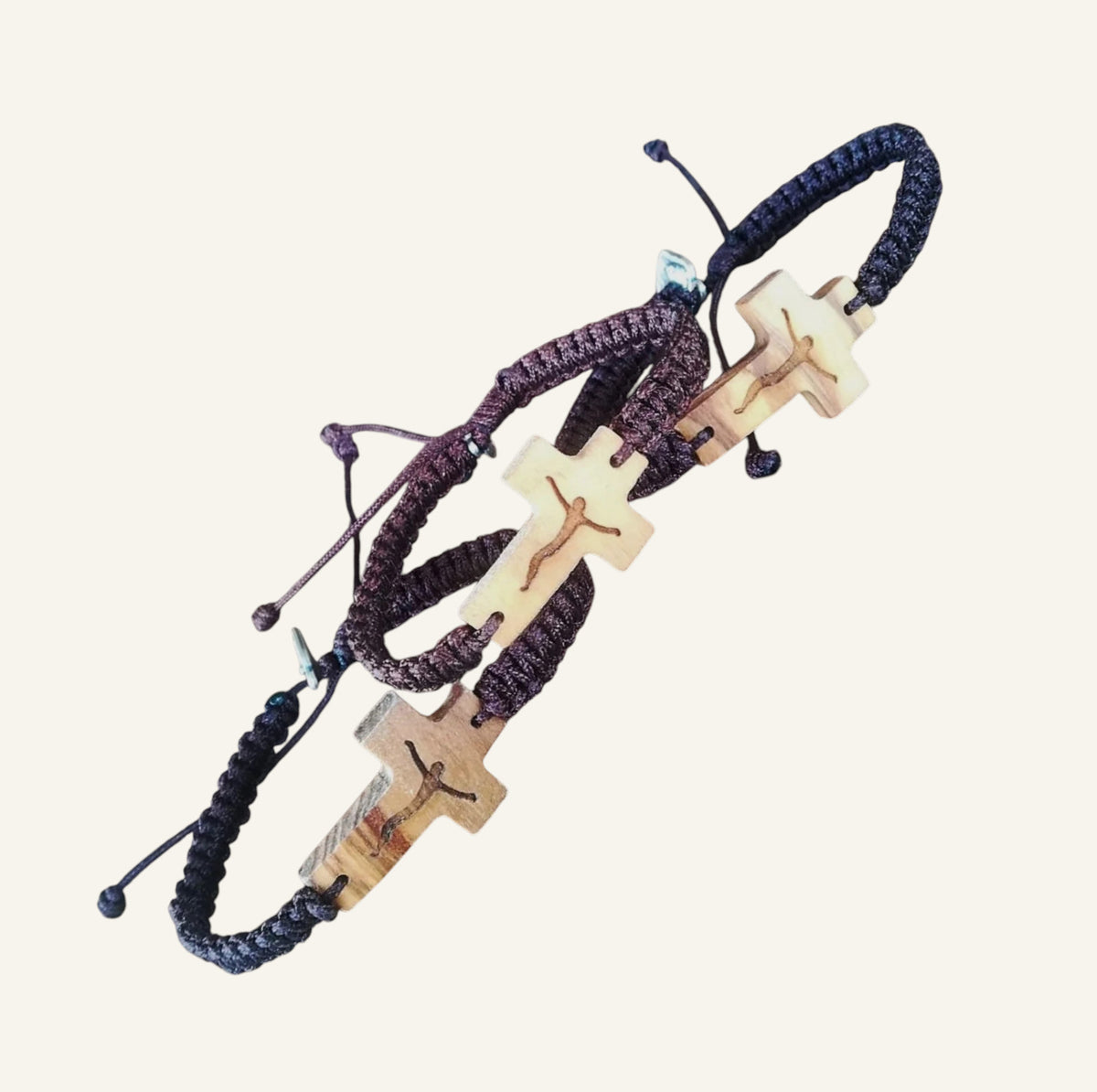Olive Wood Cross Bracelet - Adjustable Catholic Cord Bracelet