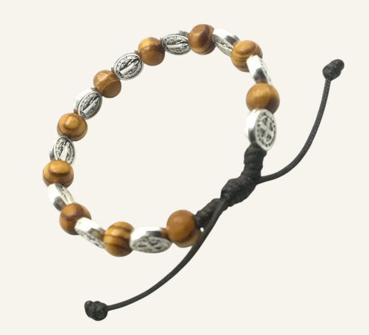 St. Benedict Rosary Bracelet - Wooden Catholic Bracelet