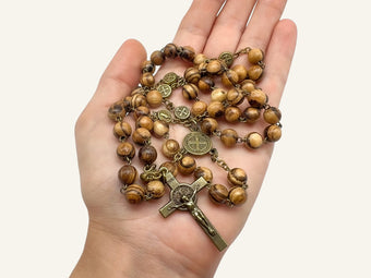Walnut Wood St. Benedict Rosary - Catholic Prayer Beads