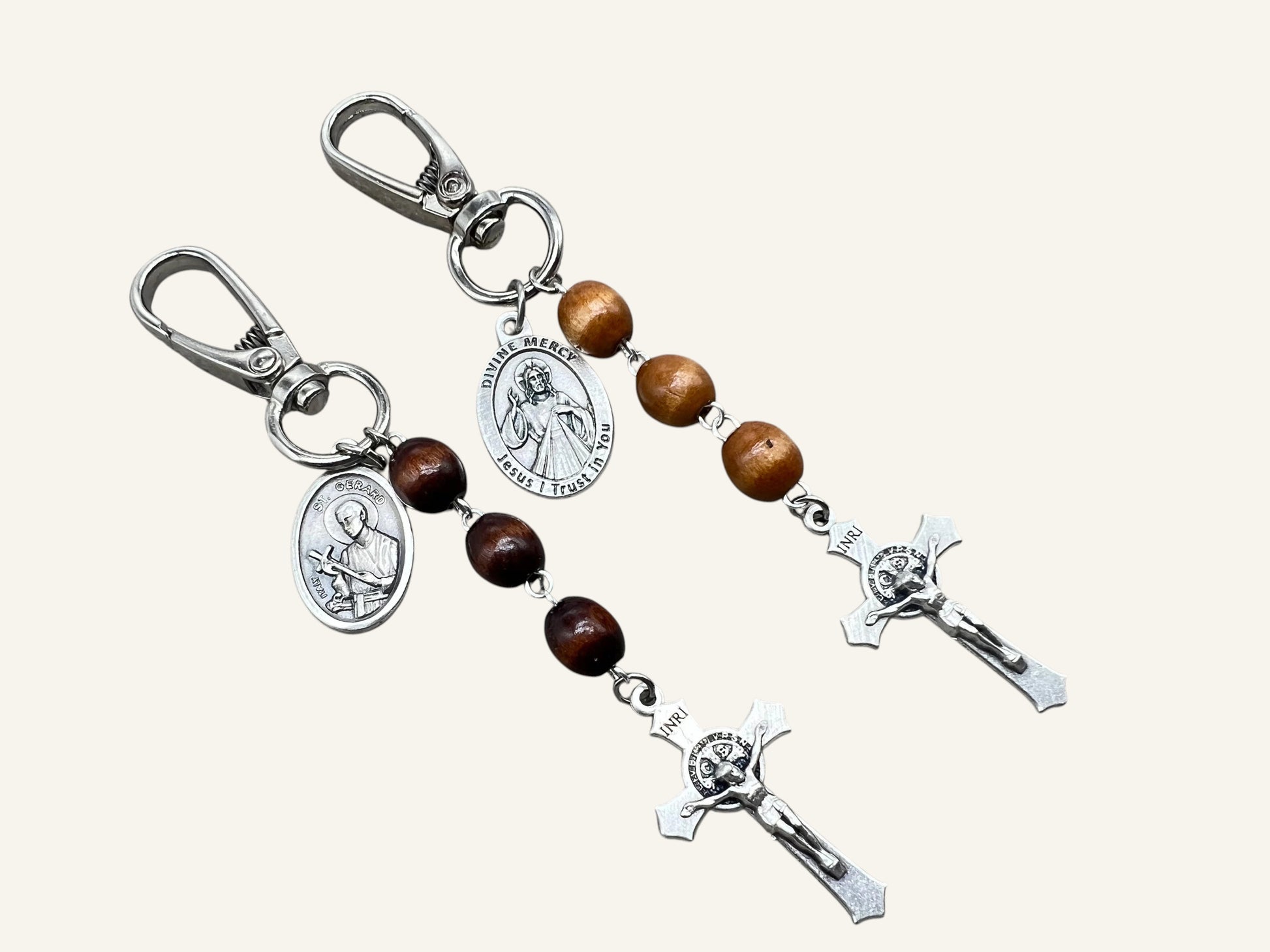 Custom Saint Three Bead Chaplet | Catholic Keychain