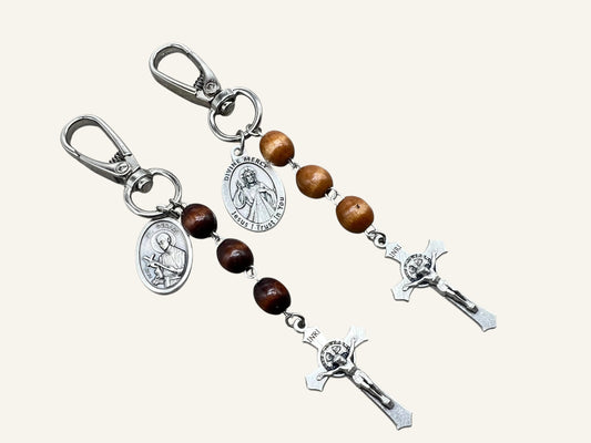 Custom Saint Three Bead Chaplet | Catholic Keychain