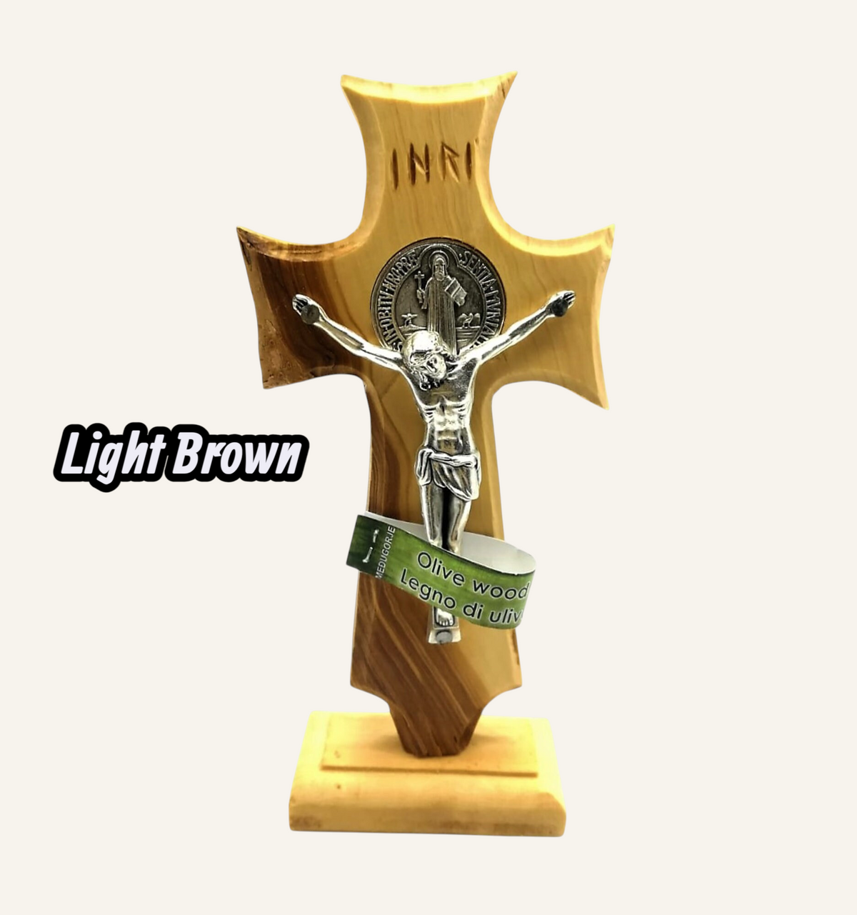 St. Benedict Standing Crucifix - Olive Wood Table Cross